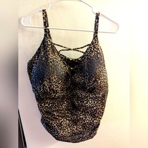 Women's plus swimsuit tankini top cheetah print